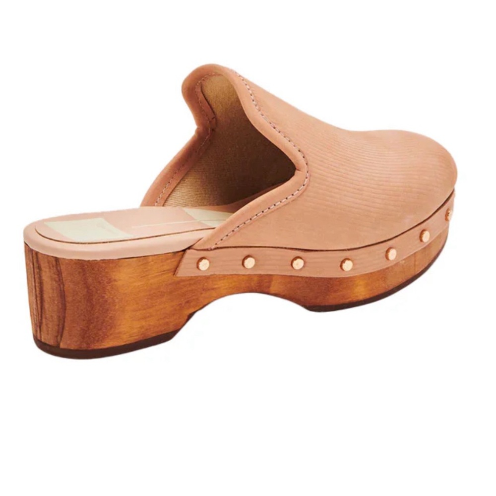 DV by DOLCE VITA Closen Nubuck Camel Studded Wooden Heel Clogs Size 8 GUC - Picture 3 of 6